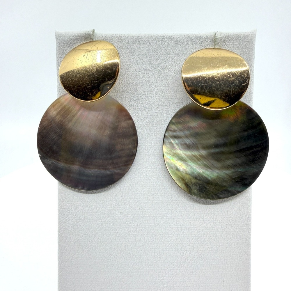 Iridescent Abalone Shell & Gold Tone Statement Drop Earrings